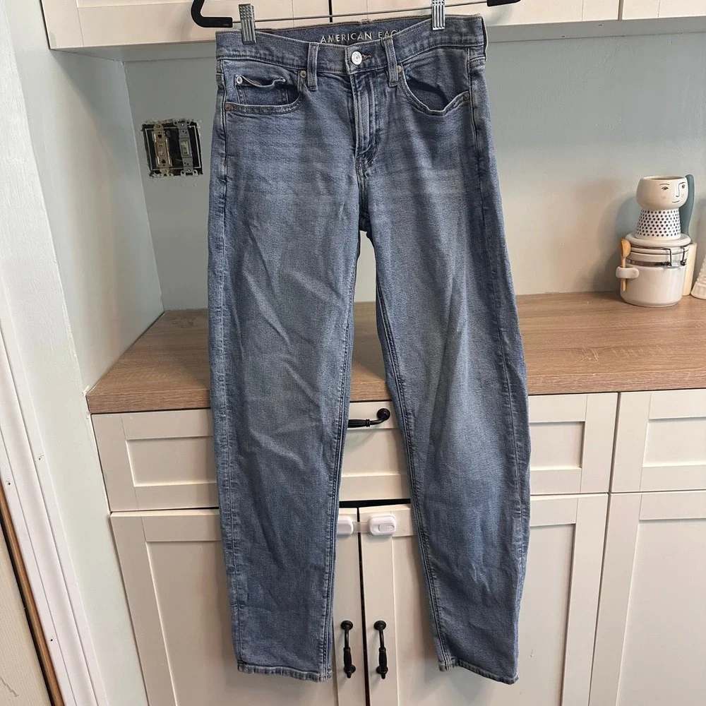 American Eagle 90s Straight Jeans Women 2 Long Blue‎ High Rise Stretch Classic